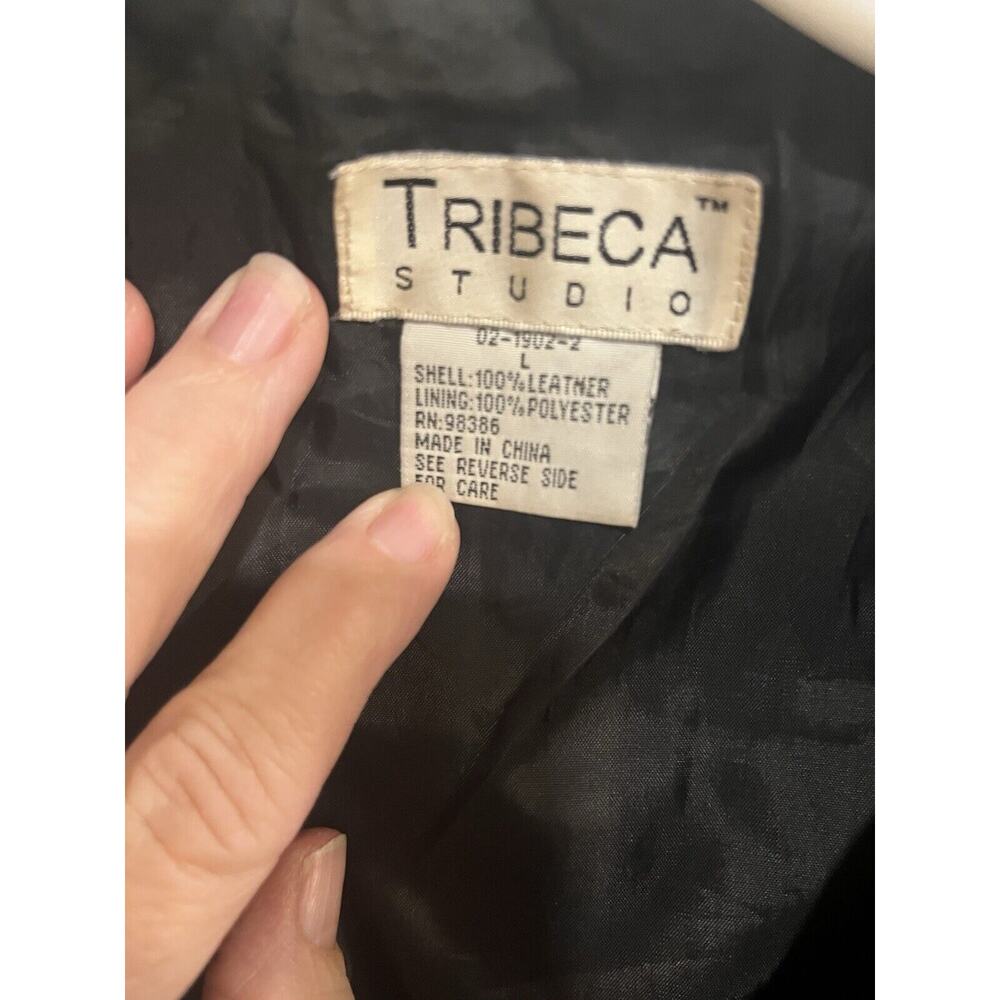 VTG Tribeca Studio Women's Black Leather Blazer Jacket L Button Front Mid Lined - Picture 6 of 11